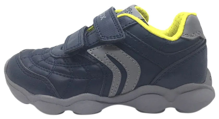 Geox Boy's Munfrey Leather Navy Grey Double Hook and Loop Strap Sporty Spiderweb Low Top Breathable Sneaker Asics Tiger Basketball Shoes
