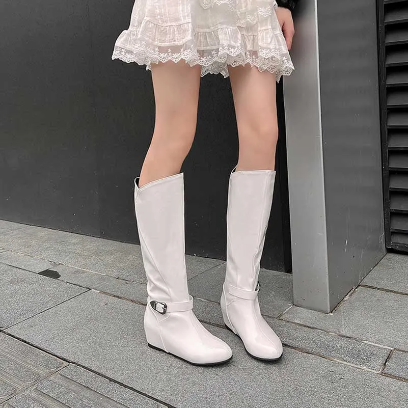 Women's Patent Leather Color Blocked Inner Heel Wedge Boots Adidas Puremotion Running Shoe