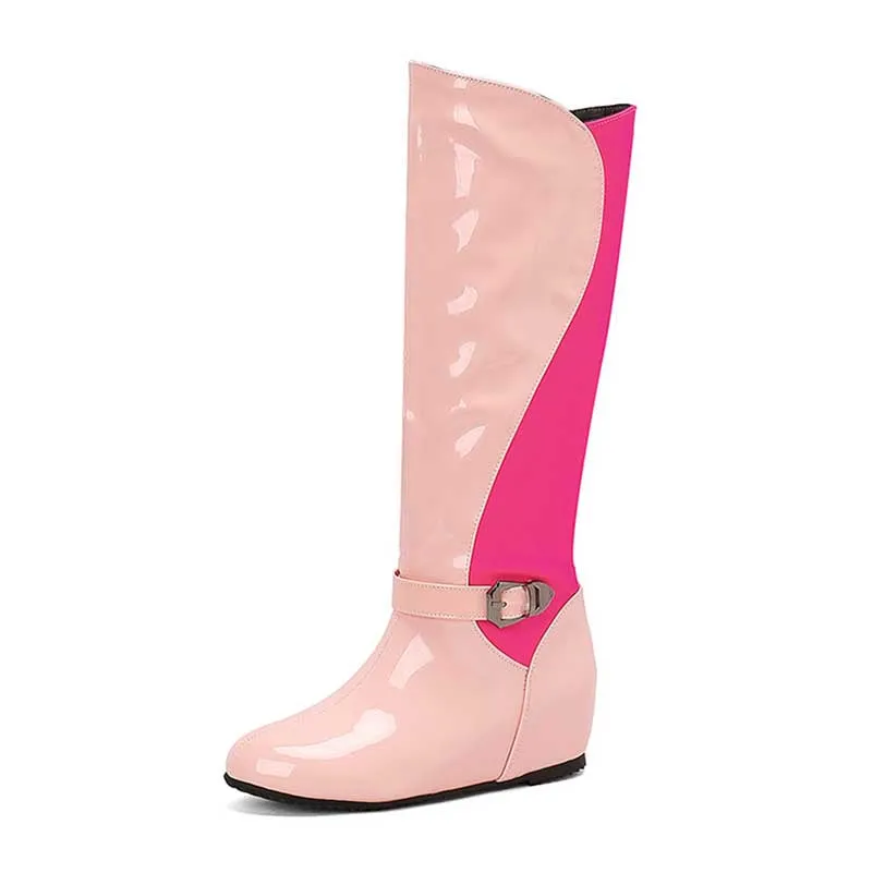 Women's Patent Leather Color Blocked Inner Heel Wedge Boots Adidas Runfalcon 3 Lifestyle Shoes