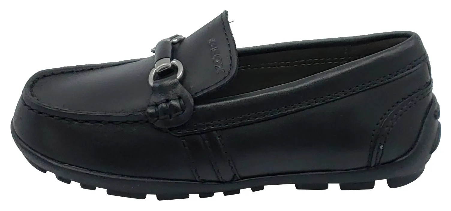 Asics Running Shoes Size 4 Geox Jr New Fast Mocassin Black Premium Leather Slip On for Boy's