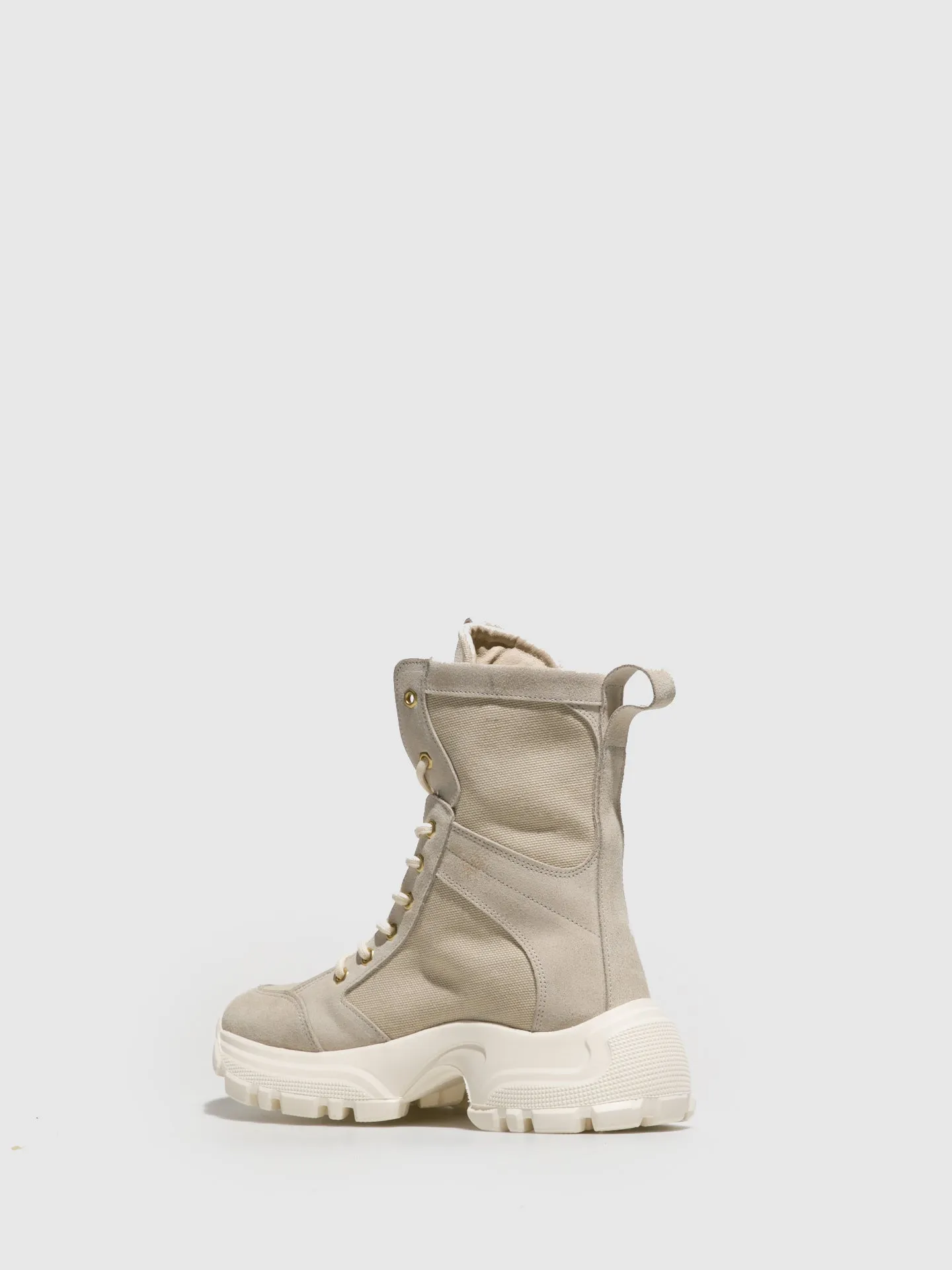 Beige Lace-up Boots Boa Snow Boots