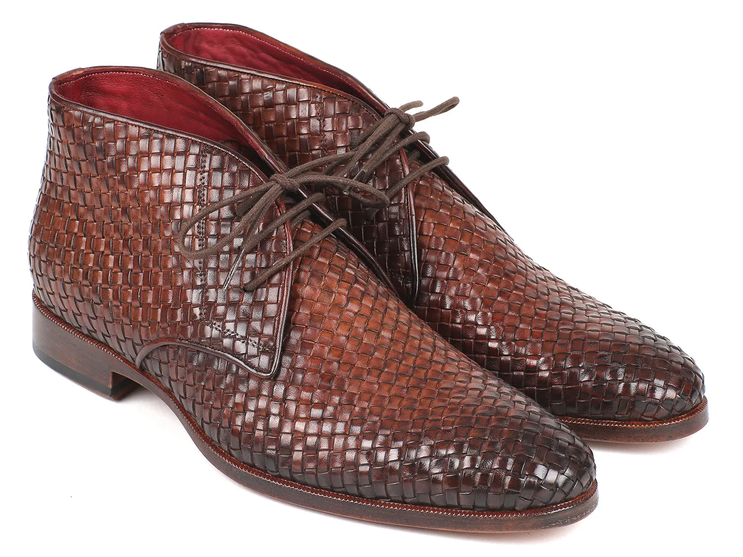 Paul Parkman Men's Brown Woven Leather Chukka Boots (ID#CK82WVN) Narrow Shaft Cowboy Boots
