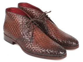 Paul Parkman Men's Brown Woven Leather Chukka Boots (ID#CK82WVN) Boots Block Heel