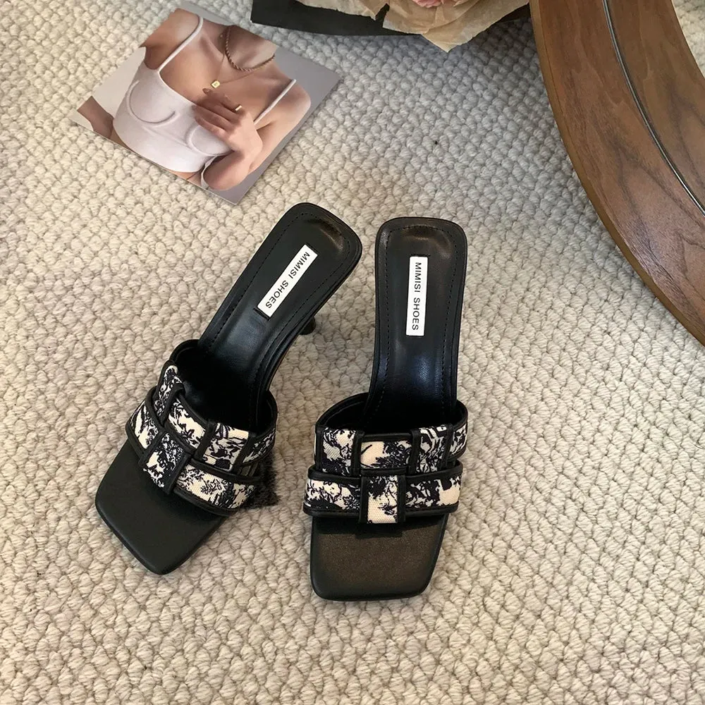 binfenxie  -  Fashion Women Sandals Slippers Weave Design Black Khaki Party Pumps Thin High Heels Casual Mules Shoes Woman Size 35-39 Pumps Disposable Slippers Near Me