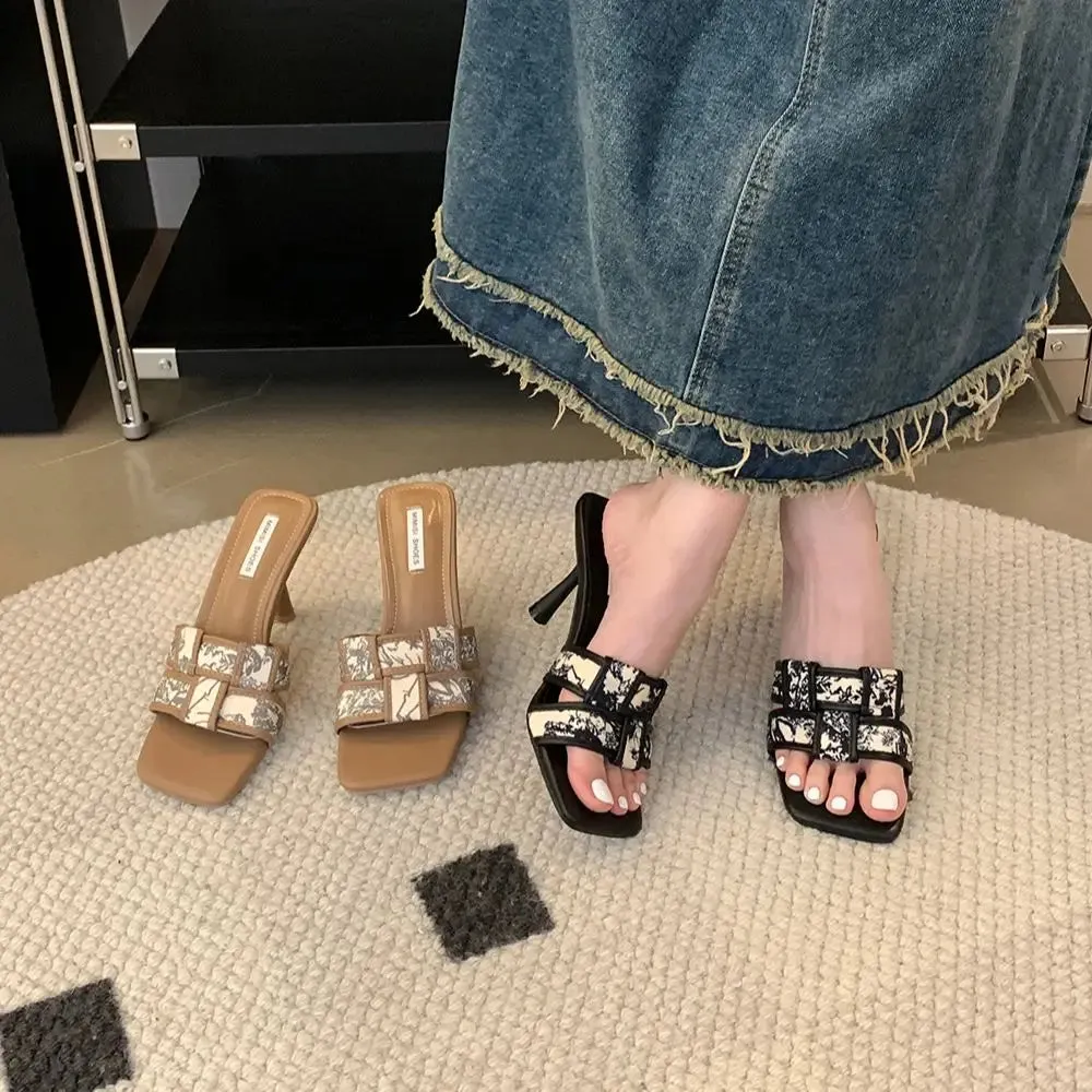 Dorothy And Ruby Slippers binfenxie  -  Fashion Women Sandals Slippers Weave Design Black Khaki Party Pumps Thin High Heels Casual Mules Shoes Woman Size 35-39 Pumps