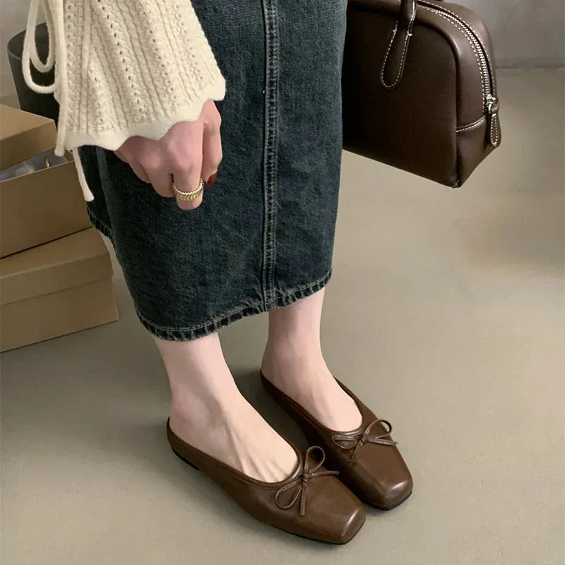 binfenxie  -  Summer Women Mules Slippers Fashion Shallow Butterfly-knot Slides Shoes Ladies Casual Outdoor Soft Sole Flats Heel Sandalias Island Slippers