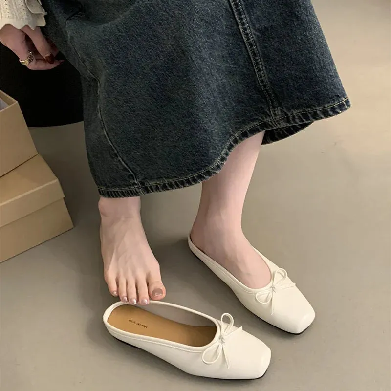 Cotton House Slippers binfenxie  -  Summer Women Mules Slippers Fashion Shallow Butterfly-knot Slides Shoes Ladies Casual Outdoor Soft Sole Flats Heel Sandalias