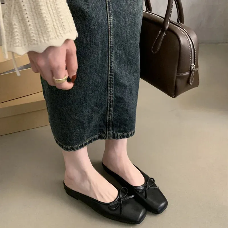 Footie Slippers binfenxie  -  Summer Women Mules Slippers Fashion Shallow Butterfly-knot Slides Shoes Ladies Casual Outdoor Soft Sole Flats Heel Sandalias