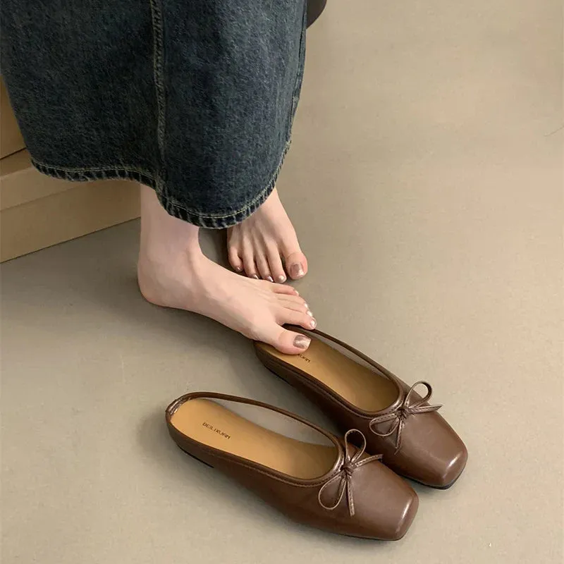 binfenxie  -  Summer Women Mules Slippers Fashion Shallow Butterfly-knot Slides Shoes Ladies Casual Outdoor Soft Sole Flats Heel Sandalias Gold Slippers