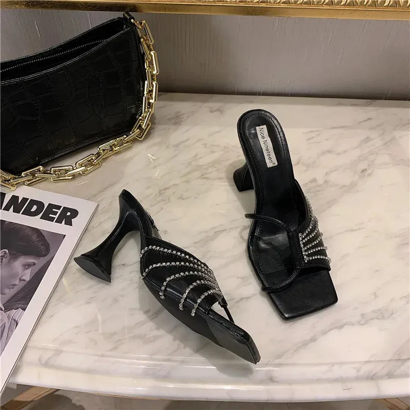 Slippers Charm binfenxie  -   Women Sandals Slippers Open Toe Thin High Heels Solid Color Casual Party Pumps Summer Dress Shoes Woman Size 35-39