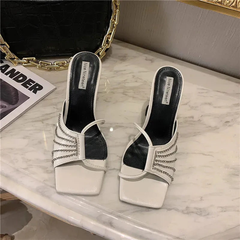 Bebe Fuzzy Slippers binfenxie  -   Women Sandals Slippers Open Toe Thin High Heels Solid Color Casual Party Pumps Summer Dress Shoes Woman Size 35-39