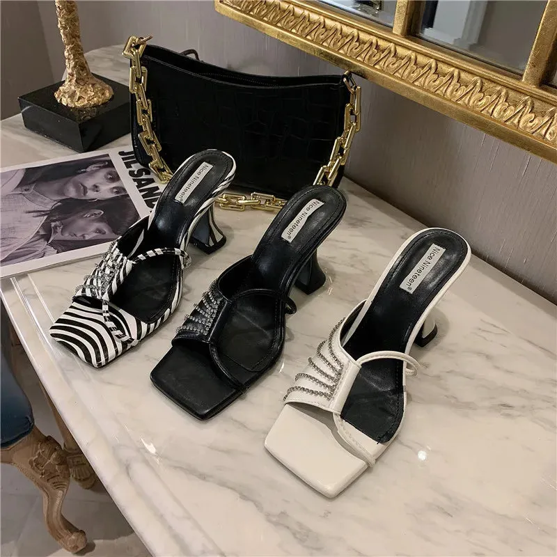 Glitter Slippers binfenxie  -   Women Sandals Slippers Open Toe Thin High Heels Solid Color Casual Party Pumps Summer Dress Shoes Woman Size 35-39