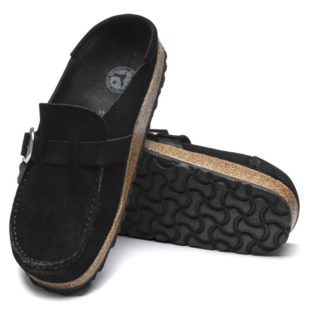 Birkenstock Women's Buckley Suede Leather in Black (Narrow Width) Slippers With Support
