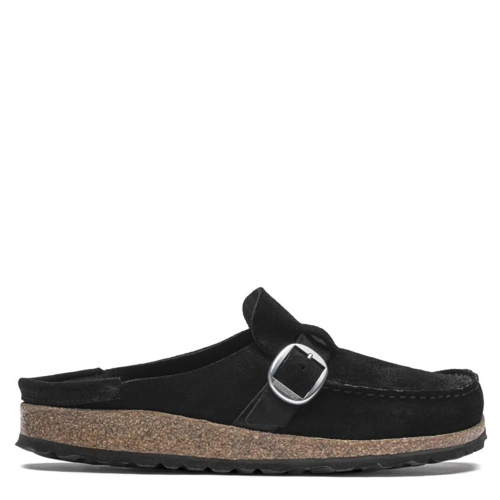 Birkenstock Women's Buckley Suede Leather in Black (Narrow Width) Slide In Clogs
