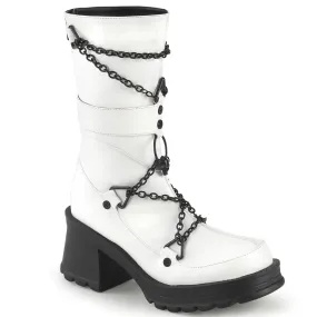 BRATTY-120 DemoniaCult White Vegan Leather Sexy Women's Mid-Calf & Knee High Boots (Alternative Footwear) Adidas Slip On Tennis Shoe