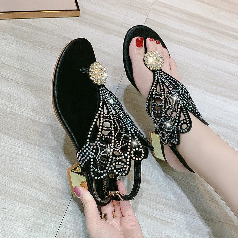 Summer women's sandals Bohemian fashion shoes middle heel and flat bottom clip toe casual women's shoes beach shoes Sara Hall Asics Shoes