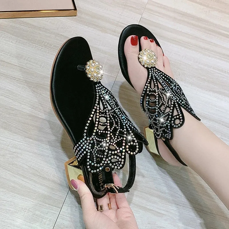 Summer women's sandals Bohemian fashion shoes middle heel and flat bottom clip toe casual women's shoes beach shoes Asics Shoes Uae Price