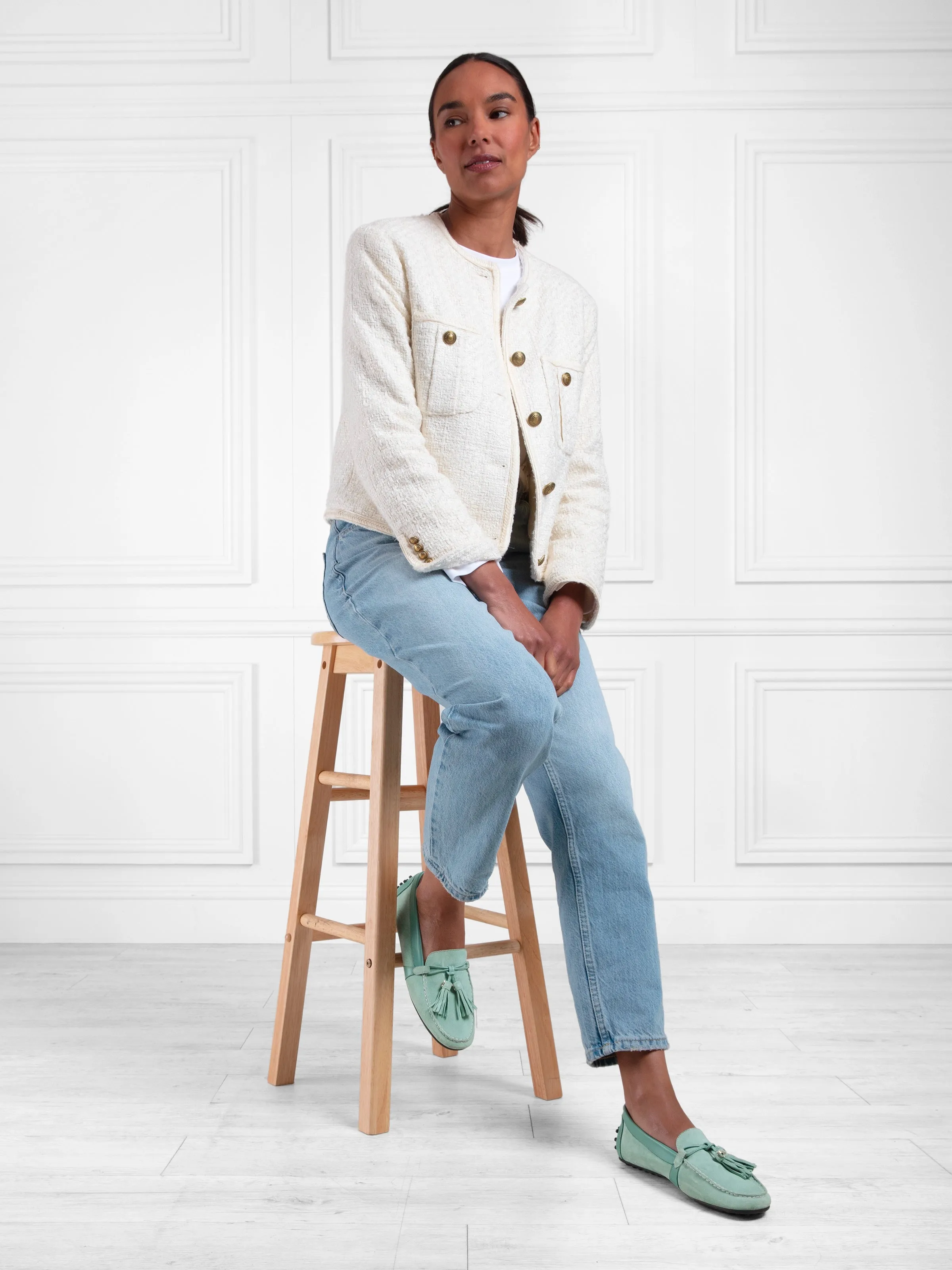 Rutland - Mint Suede Loafers With Jeans