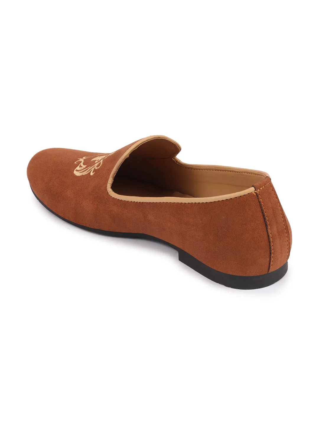 Air Loafers Men Tan Embroidered Velvet Slip On Loafers