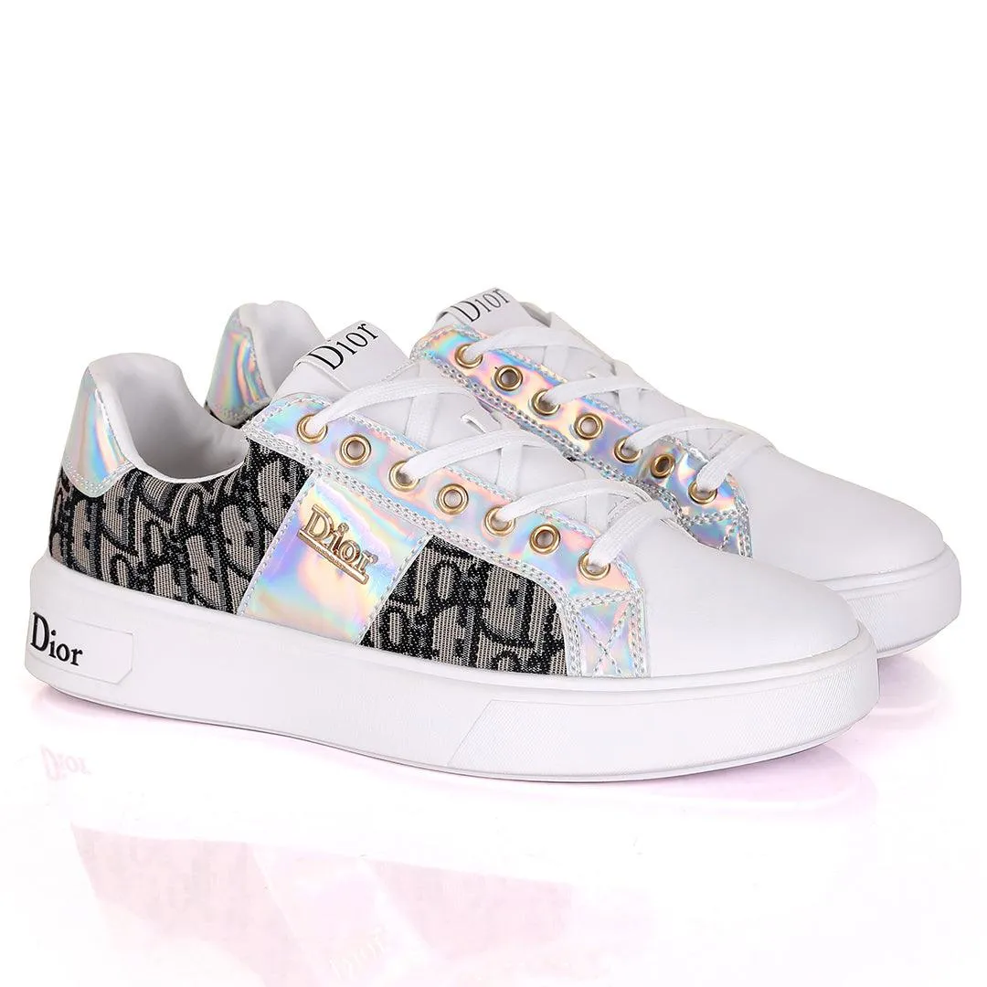 Christ Dio Gold Logo Crested Designed White Sole Lace Up Sneakers- Black Banned Asics Shoes