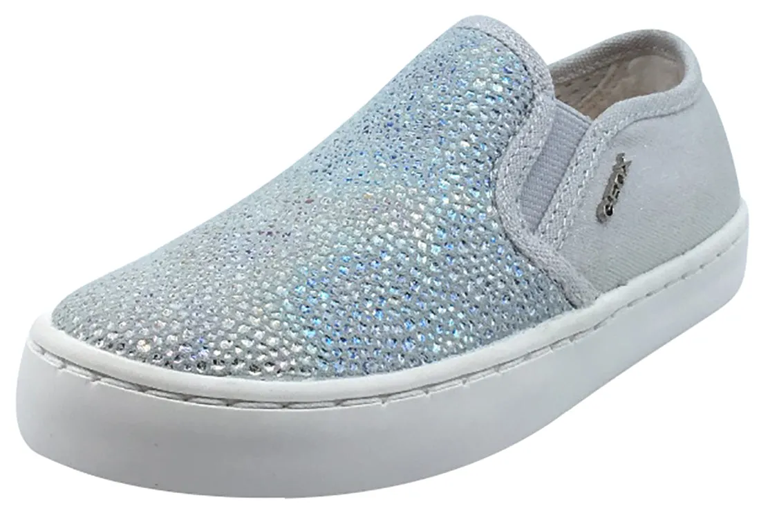 Geox Girl's Kilwi Grey and Silver Slip On Sneaker Shoe Best Walking Shoes Asics