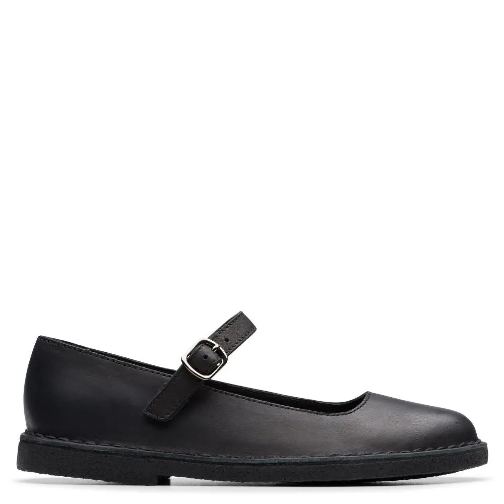 Clarks Women's in Desert Jane in Black Leather Black Pants Brown Loafers