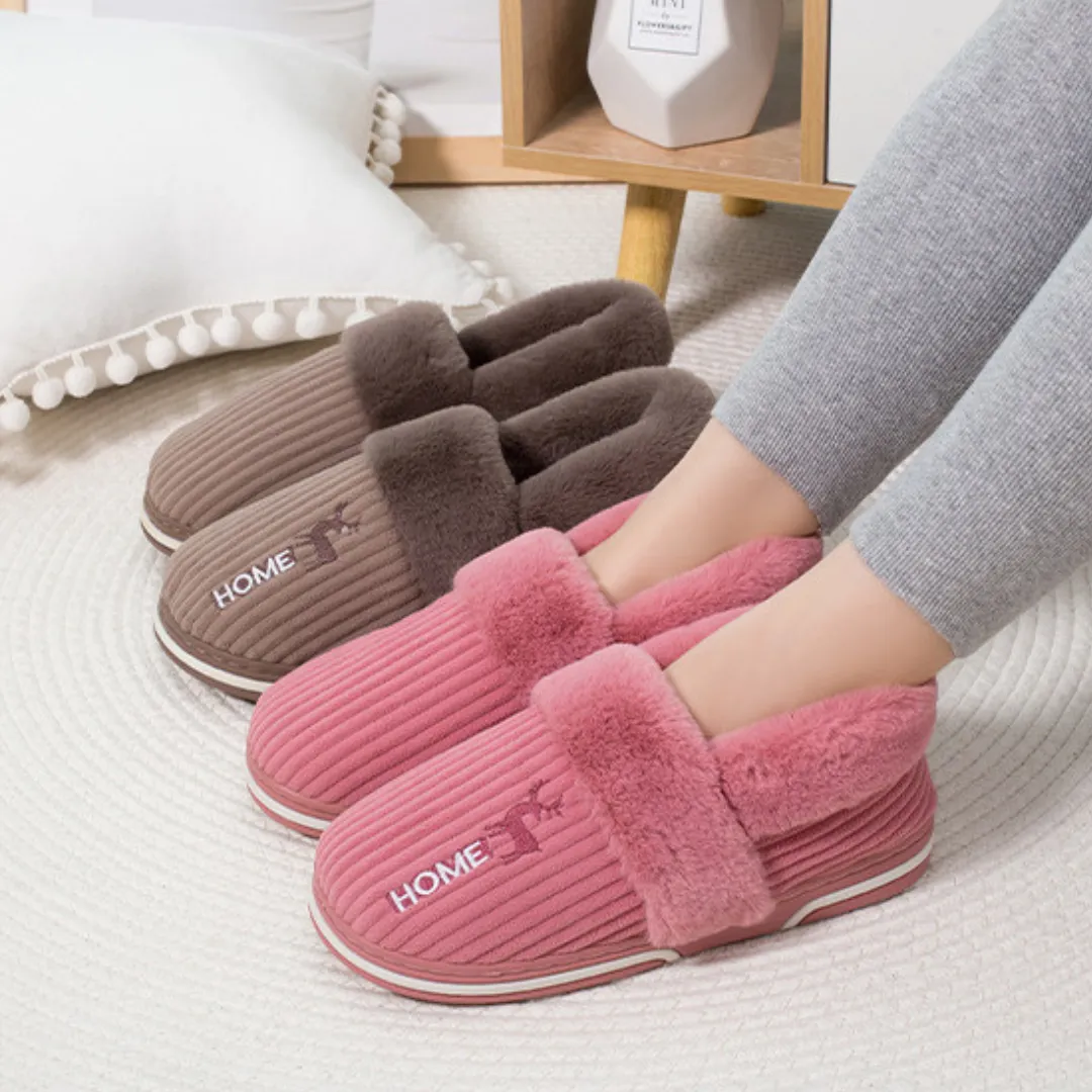 OCW Women Slippers Fluffy Comfortable Warm Plush Soft Non-slip Slides Romeo Leather Slippers