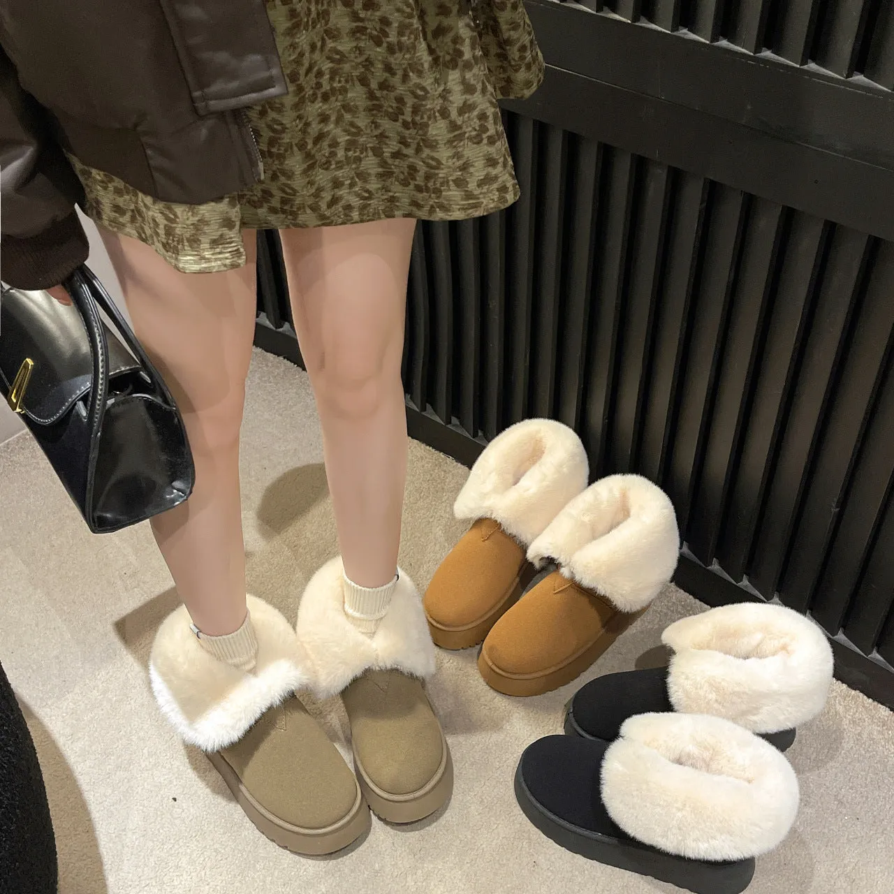 Kimberfeel Snow Boots Winter Warm Snow Boots New Fashion Foldable Fleece Cotton Shoes For Women Plus Velvet And Thickened Plush Ankle Boots