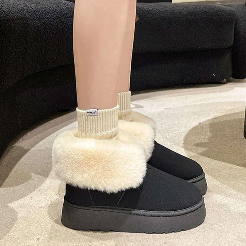 Winter Warm Snow Boots New Fashion Foldable Fleece Cotton Shoes For Women Plus Velvet And Thickened Plush Ankle Boots Low Ankle Snow Boots