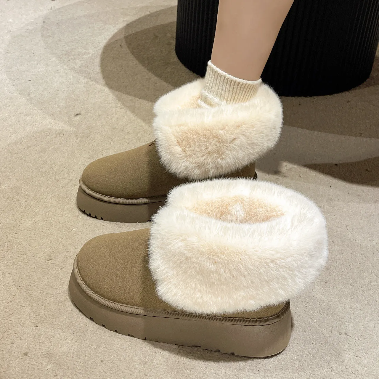 Sweden Snow Boots Winter Warm Snow Boots New Fashion Foldable Fleece Cotton Shoes For Women Plus Velvet And Thickened Plush Ankle Boots