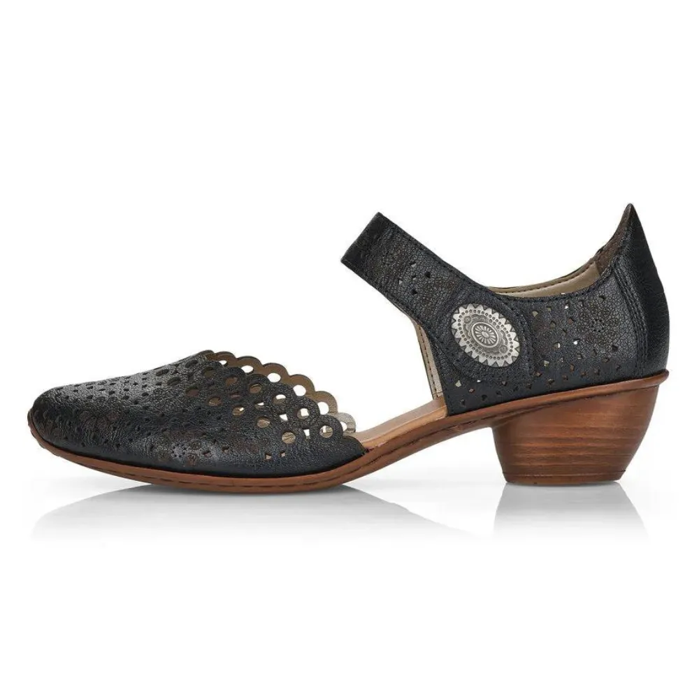 Rieker Mirjam 53 Black Leather Heel (Women's) Wingtips Dress Shoes