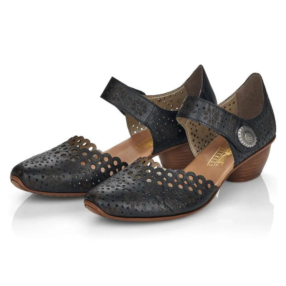 Rieker Mirjam 53 Black Leather Heel (Women's) Bespoke Dress Shoes