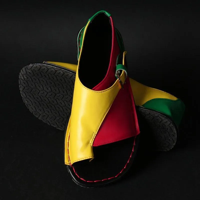 Women Retro Color Splicing Buckle Flip Flops Flat Sandals Worst Shoes For Flat Feet