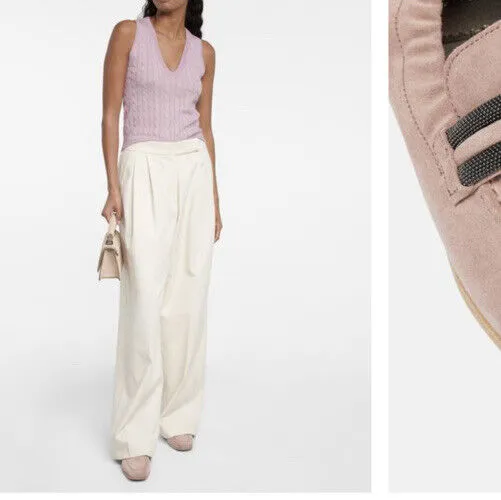 Mia Loafers NIB $1250 Brunello Cucinelli Women Suede Monili-Strap Loafers Shoes 10 US/40 Eu