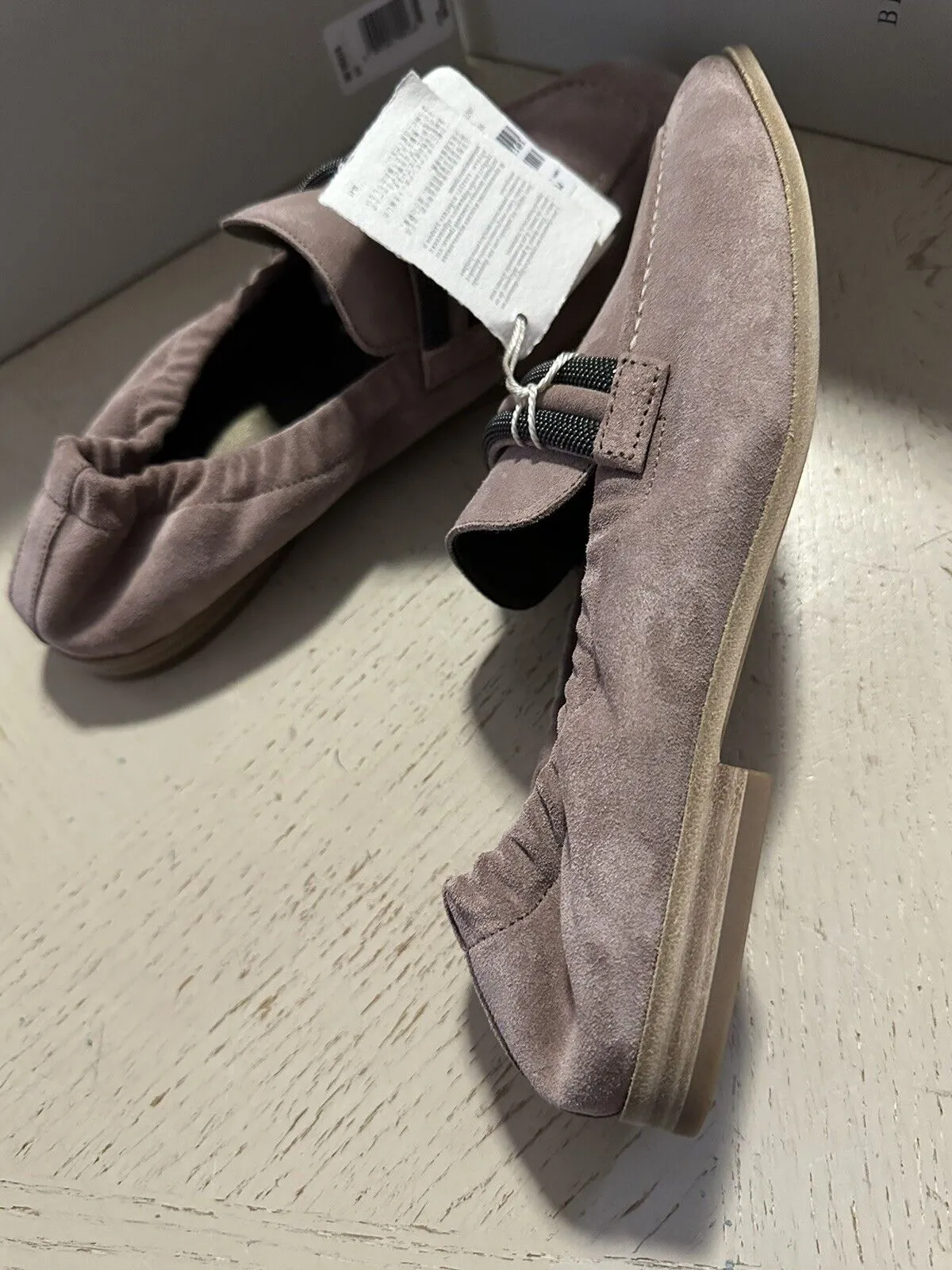 NIB $1250 Brunello Cucinelli Women Suede Monili-Strap Loafers Shoes 10 US/40 Eu Ladies Loafers Shoes