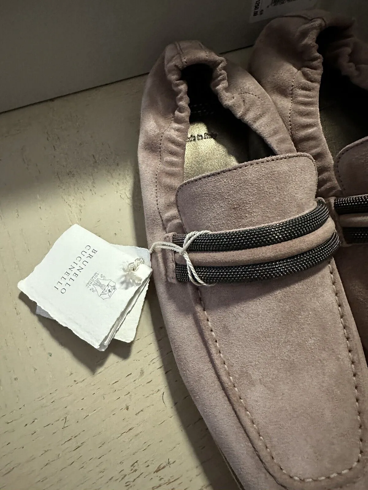 NIB $1250 Brunello Cucinelli Women Suede Monili-Strap Loafers Shoes 10 US/40 Eu Tuxedo And Loafers