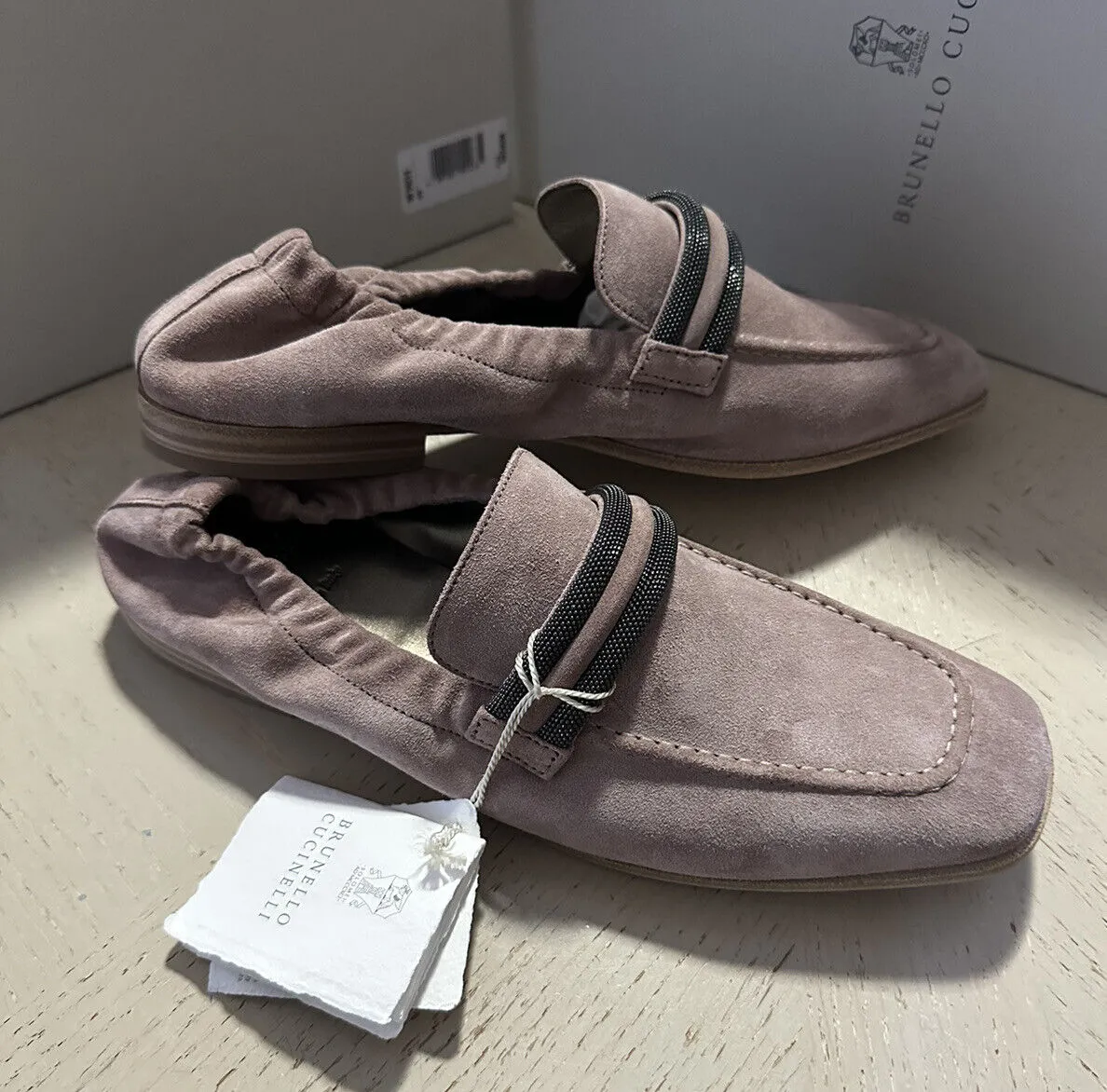 Target Loafers NIB $1250 Brunello Cucinelli Women Suede Monili-Strap Loafers Shoes 10 US/40 Eu
