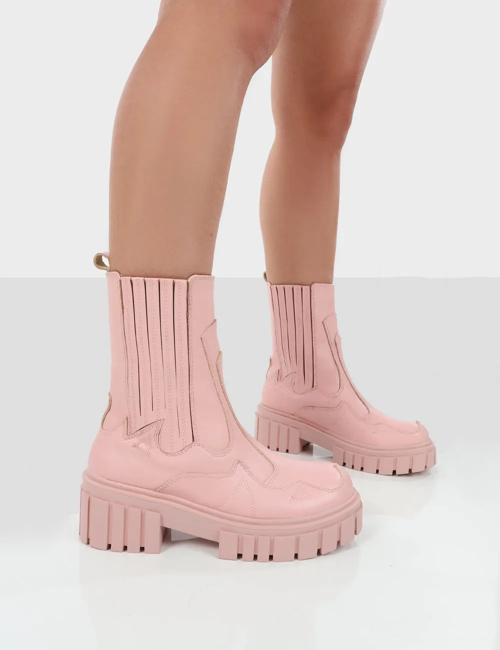 Consequence Pink Drench Stitched Detail Chunky Sole Ankle Boots Adidas Concord Shoes