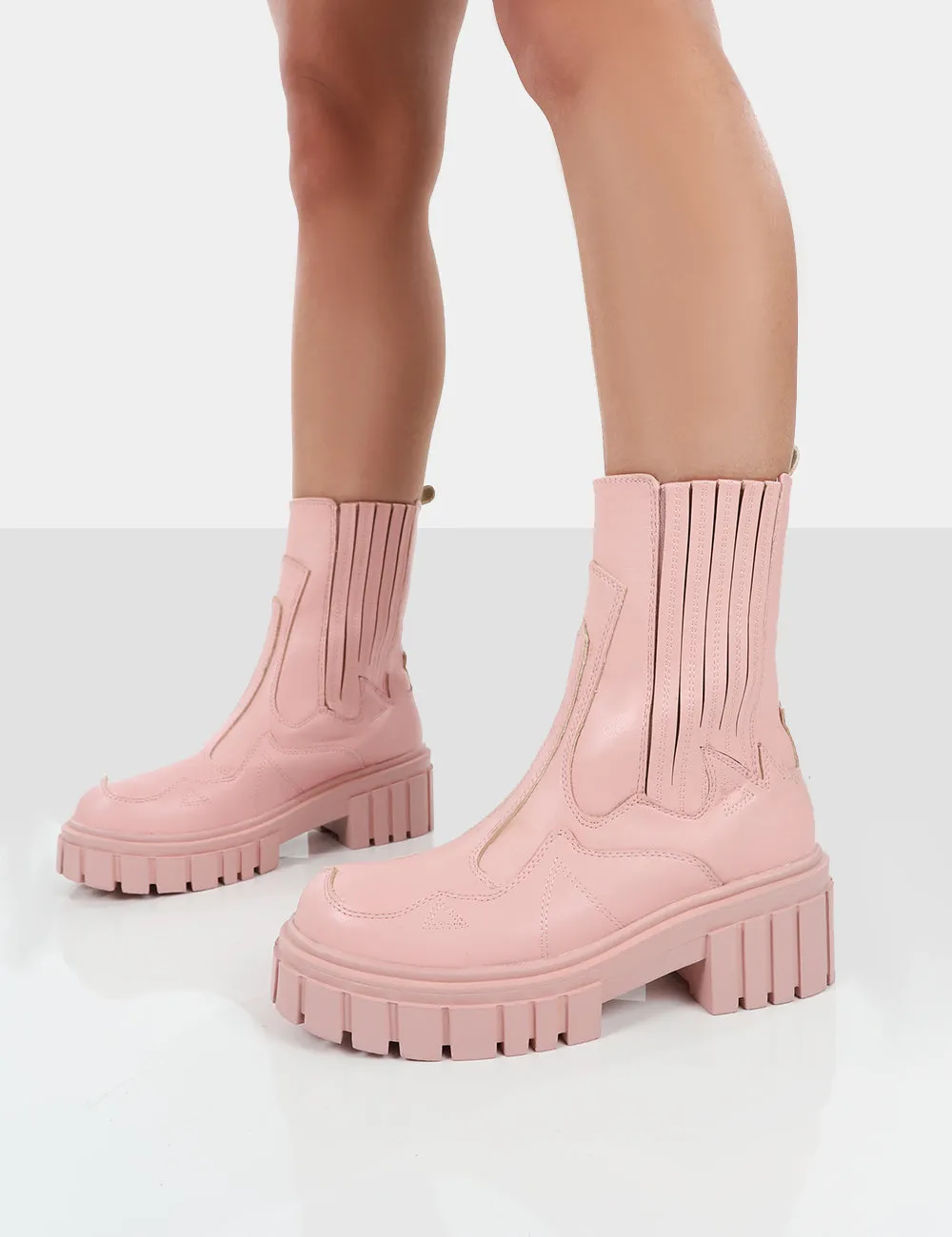 Adidas Shoes With Design Consequence Pink Drench Stitched Detail Chunky Sole Ankle Boots