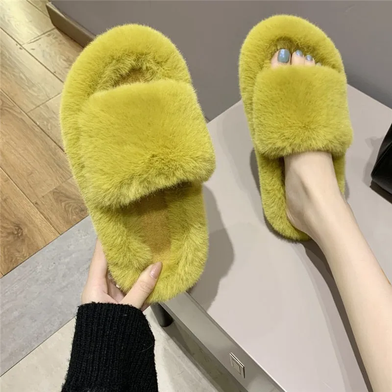 COOTELILI Woman Slippers Winter Shoes For Women Platform Home Slippers Faux Fur Warm Shoes 3cm Heel Female Slides Plus Size 42 Great Wolf Lodge Slippers