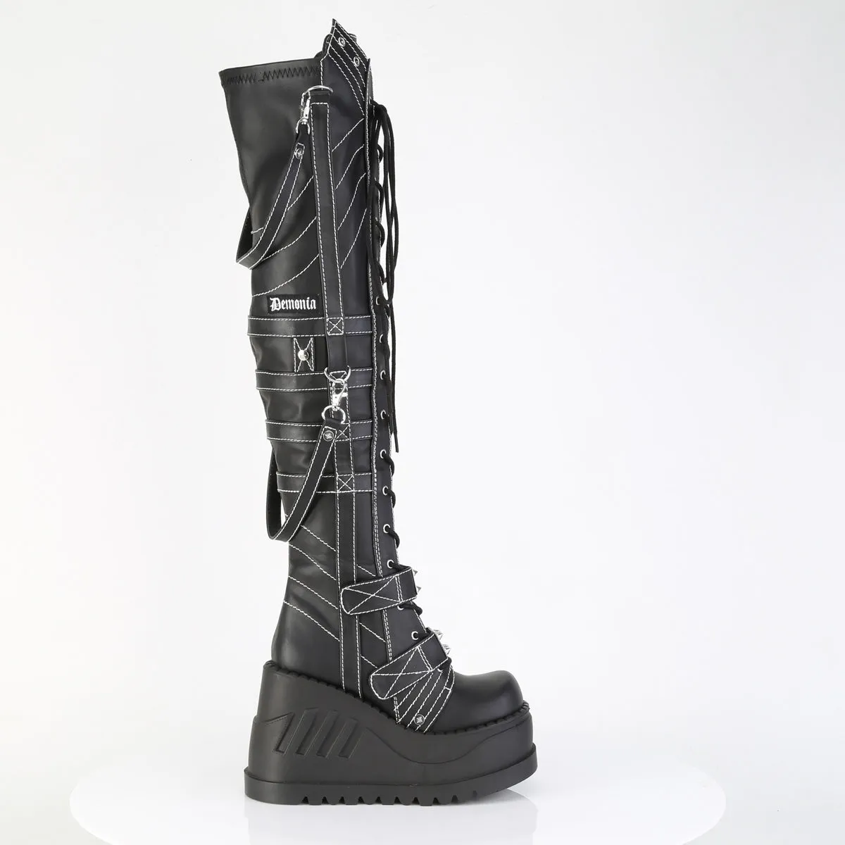 Liberty London Adidas Shoes STOMP-310 DemoniaCult Black Vegan Leather Sexy Women's Over-the-Knee Boots (Alternative Footwear)