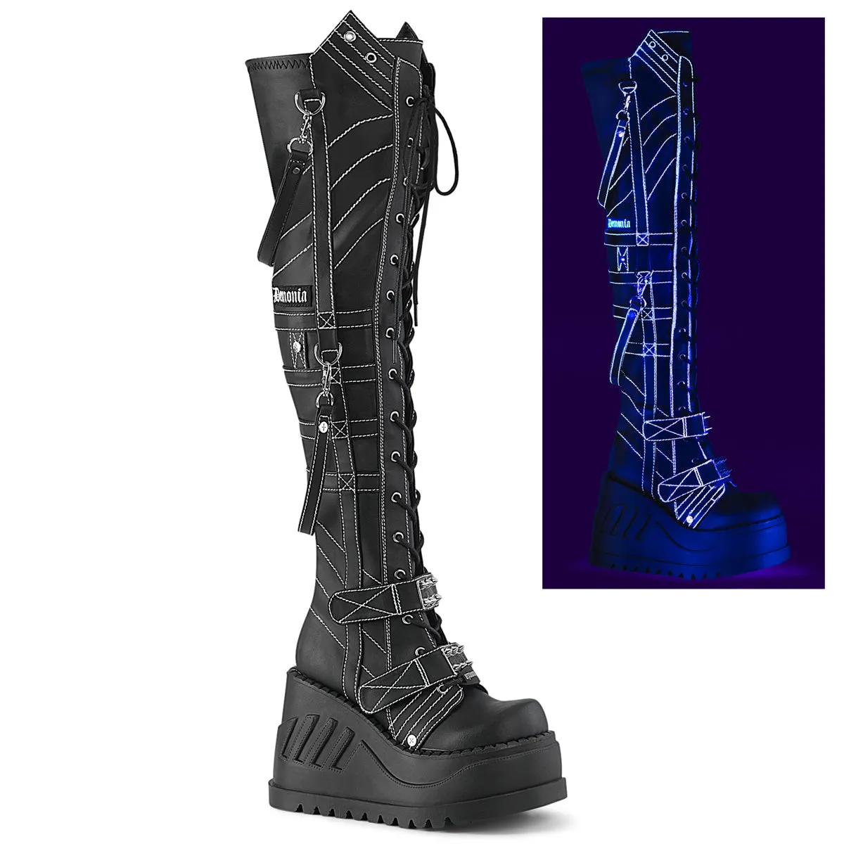 STOMP-310 DemoniaCult Black Vegan Leather Sexy Women's Over-the-Knee Boots (Alternative Footwear) Adidas Kaptir 2.0 Running Shoes