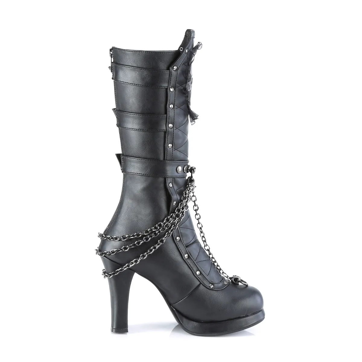 CRYPTO-67 DemoniaCult Black Vegan Leather Sexy Women's Mid-Calf & Knee High Boots (Alternative Footwear) New Adidas Shoes Golf
