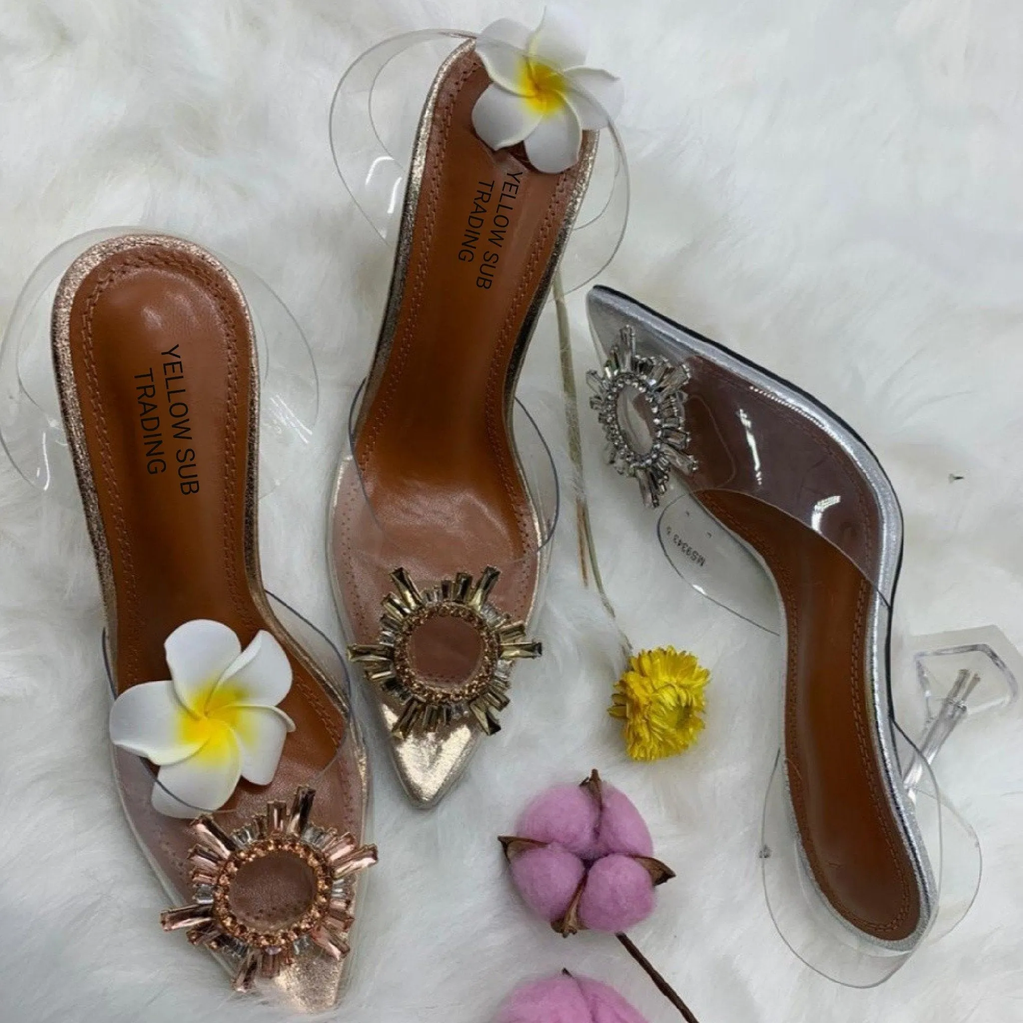 Crystal PVC Heel Closed Toe High Heels