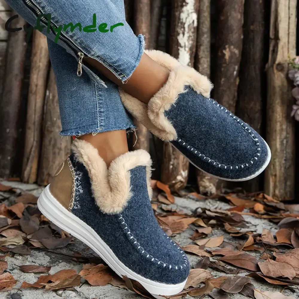 Cyflymder Winter Flats Women Snow Ankle Boots Short Plush Cotton Shoes Winter Designer Warm Casual Shoes Trend Walking Zapatos Ladies Columbia Bugaboot Wide Snow Boot