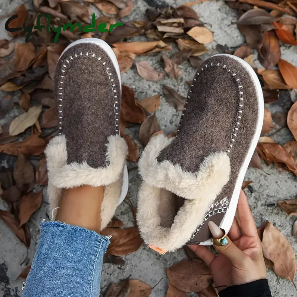 Cyflymder Winter Flats Women Snow Ankle Boots Short Plush Cotton Shoes Winter Designer Warm Casual Shoes Trend Walking Zapatos Ladies Ugg Snow Boots Cheap