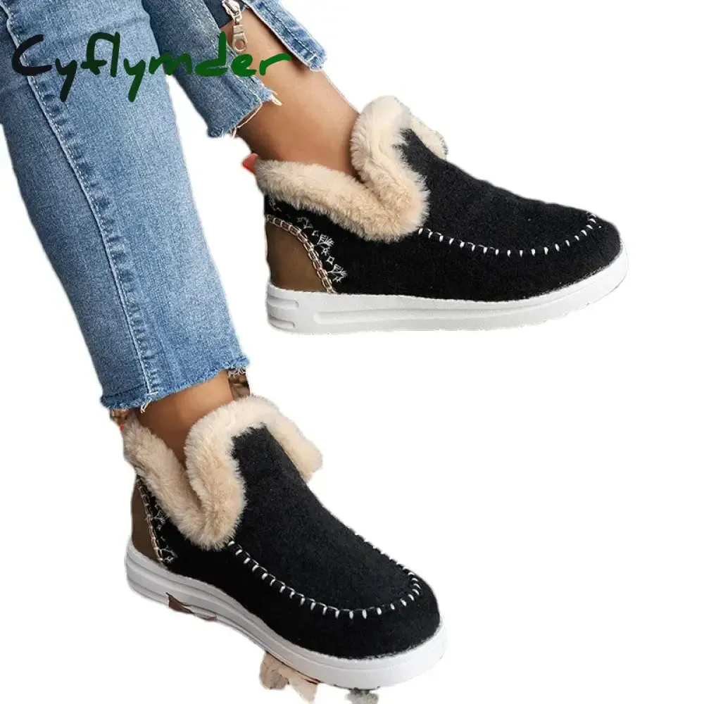 Cyflymder Winter Flats Women Snow Ankle Boots Short Plush Cotton Shoes Winter Designer Warm Casual Shoes Trend Walking Zapatos Ladies Best Fashionable Snow Boots