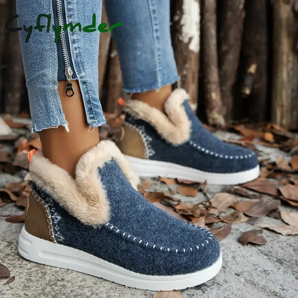 Cyflymder Winter Flats Women Snow Ankle Boots Short Plush Cotton Shoes Winter Designer Warm Casual Shoes Trend Walking Zapatos Ladies Sperry Sts22689 Snow Boot