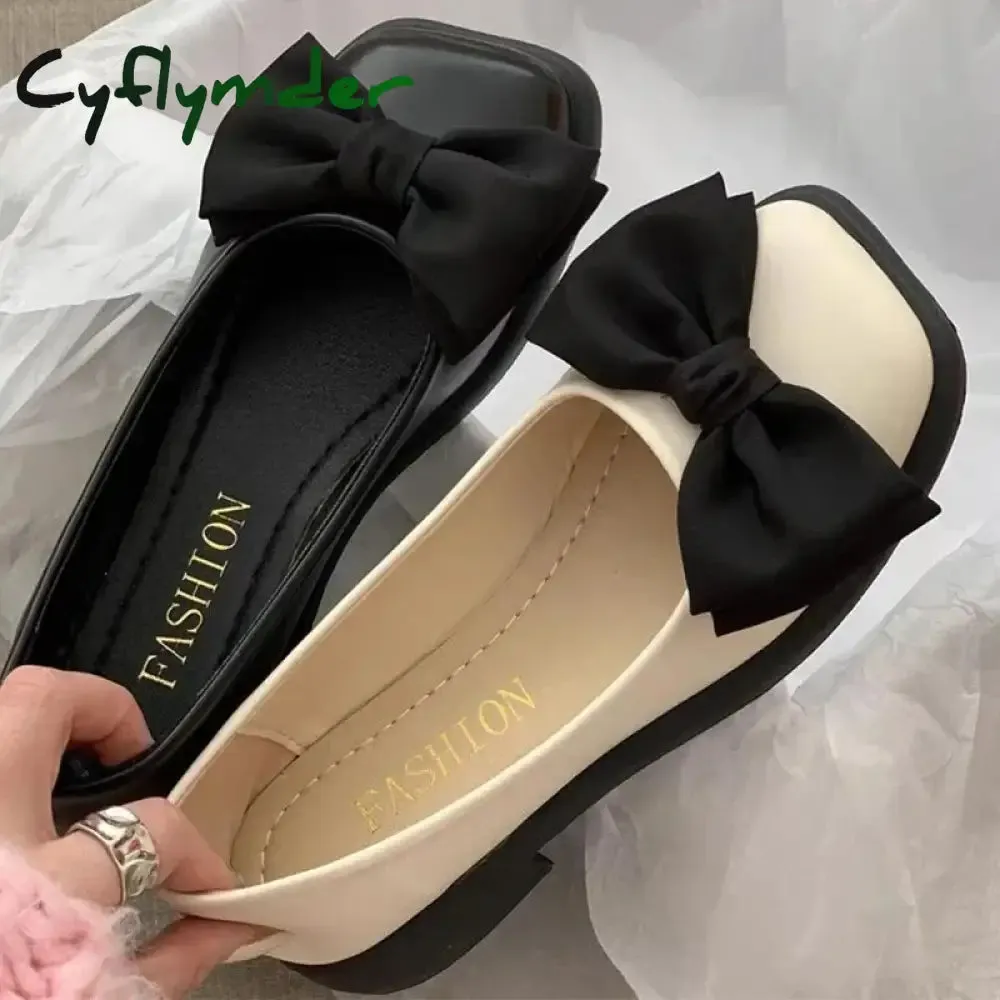 Cyflymder Women Bow Mary Janes Shoes Casual High Heels Shoes New Square Toe Sandals Fashion Lolita Shoes Loafers Walking Zapatos Mujer Loafers Style