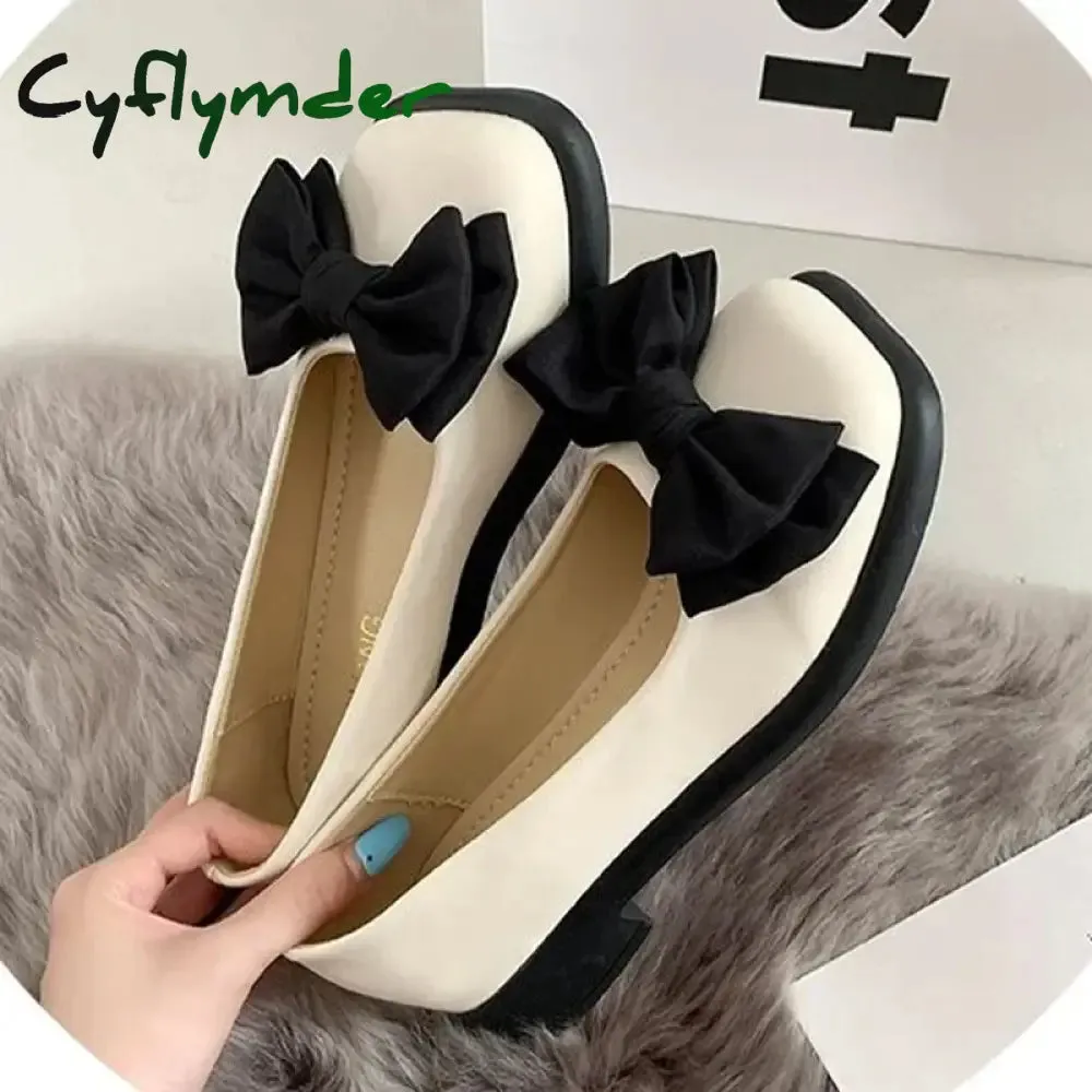 Style Chunky Loafers Cyflymder Women Bow Mary Janes Shoes Casual High Heels Shoes New Square Toe Sandals Fashion Lolita Shoes Loafers Walking Zapatos Mujer